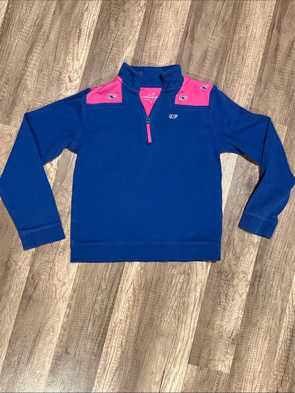 Vineyard Vines Royal Blue Quarter-Zip with Pink Shoulder Accents